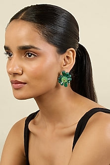Black Rhodium Finish Crystal Zirconia & Green Stone Stud Earrings