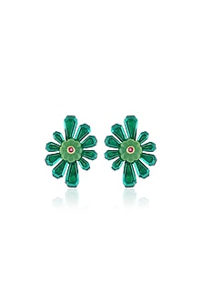 Black Rhodium Finish Crystal Zirconia & Green Stone Stud Earrings
