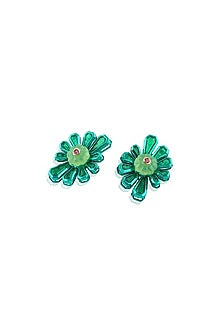 Black Rhodium Finish Crystal Zirconia & Green Stone Stud Earrings