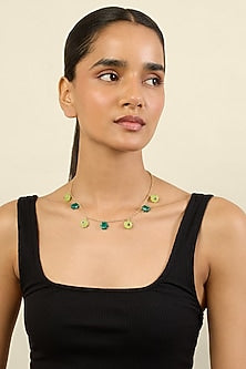Gold Plated Crystal Zirconia & Green Doublet Stone Choker Necklace
