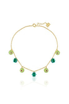 Gold Plated Crystal Zirconia & Green Doublet Stone Choker Necklace