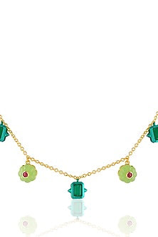 Gold Plated Crystal Zirconia & Green Doublet Stone Choker Necklace