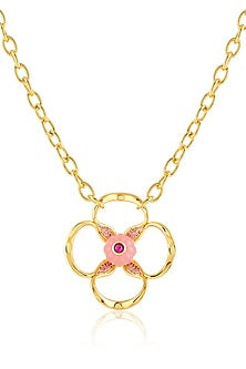 Gold Plated Crystal Zirconia & Pink Stone Pendant Necklace