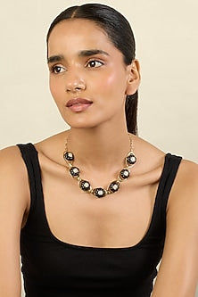 Gold Plated Crystal Zirconia & Black Synthetic Stone Collar Necklace
