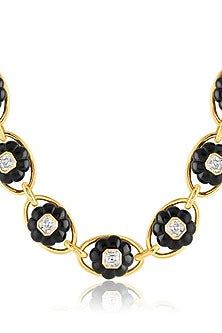 Gold Plated Crystal Zirconia & Black Synthetic Stone Collar Necklace