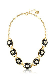 Gold Plated Crystal Zirconia & Black Synthetic Stone Collar Necklace