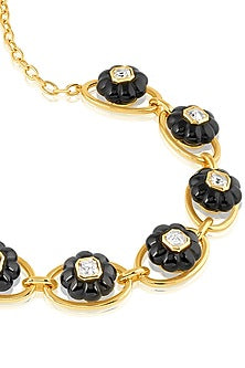 Gold Plated Crystal Zirconia & Black Synthetic Stone Collar Necklace