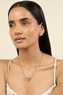Gold Plated Crystal Zirconia & Green Stone Pendant Necklace