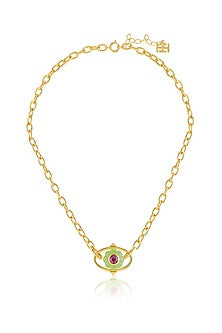 Gold Plated Crystal Zirconia & Green Stone Pendant Necklace