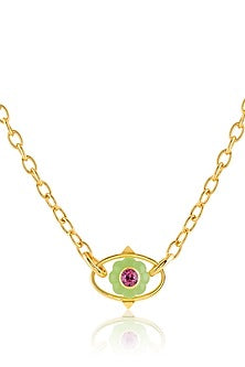 Gold Plated Crystal Zirconia & Green Stone Pendant Necklace