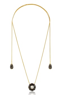 Gold Plated Crystal Zirconia & Black Stone Long Necklace