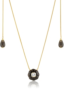 Gold Plated Crystal Zirconia & Black Stone Long Necklace