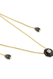Gold Plated Crystal Zirconia & Black Stone Long Necklace