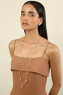 Gold Plated Crystal Zirconia & Multi-Colored Stone Long Necklace