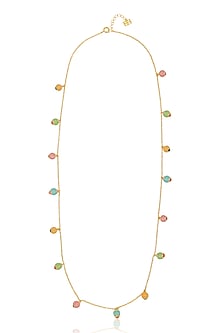 Gold Plated Crystal Zirconia & Multi-Colored Stone Long Necklace