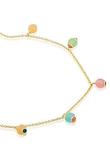 Gold Plated Crystal Zirconia & Multi-Colored Stone Long Necklace