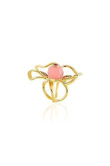Gold Plated Crystal Zirconia & Pink Stone Ring