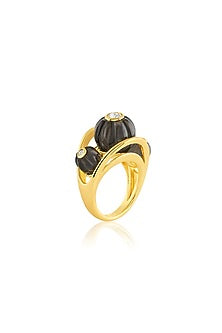 Gold Plated Crystal Zirconia & Black Stone Ring