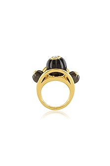 Gold Plated Crystal Zirconia & Black Stone Ring