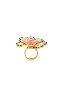 Gold Plated Crystal Zirconia & Pink Stone Ring