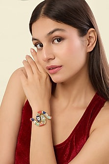 Gold Plated Amazonite & Crystal Cuff Bracelet