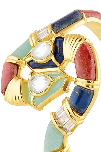 Gold Plated Amazonite & Crystal Cuff Bracelet