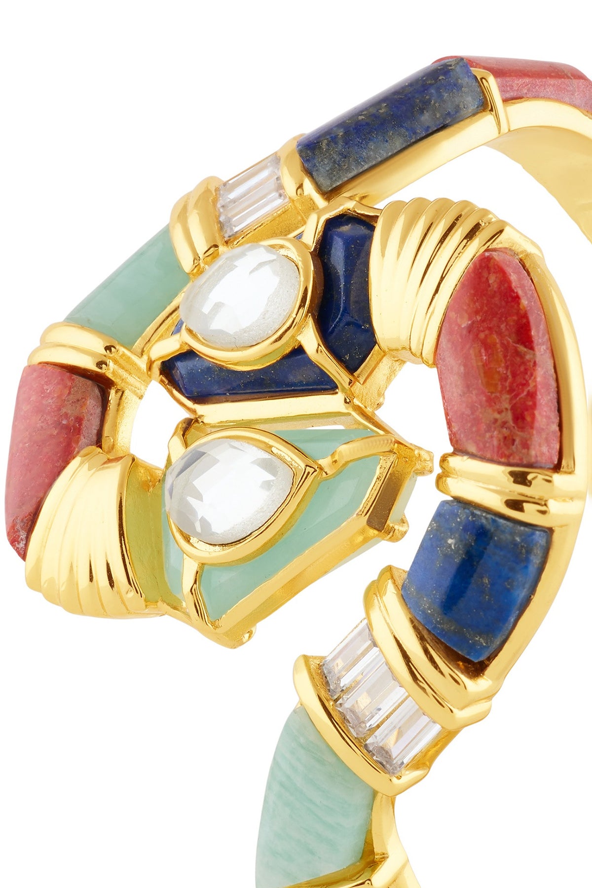 Gold Plated Amazonite & Crystal Cuff Bracelet
