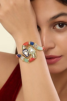 Gold Plated Amazonite & Crystal Cuff Bracelet