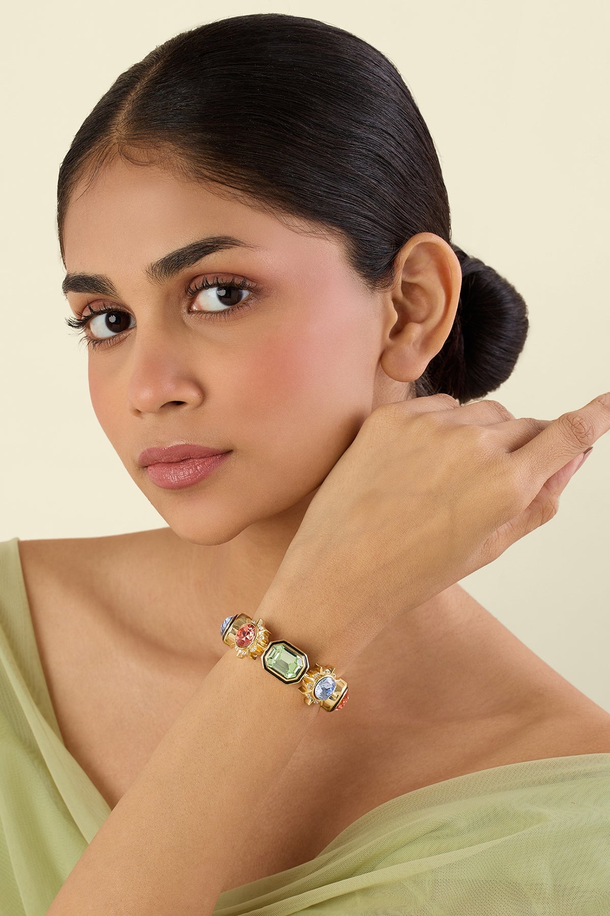 Gold Plated Multi-Colored Crystal Statement Bracelet