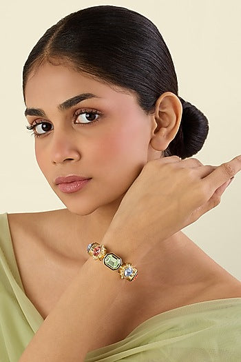 Gold Plated Multi-Colored Crystal Statement Bracelet