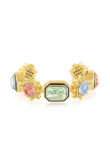 Gold Plated Multi-Colored Crystal Statement Bracelet