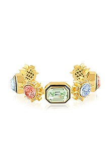 Gold Plated Multi-Colored Crystal Statement Bracelet