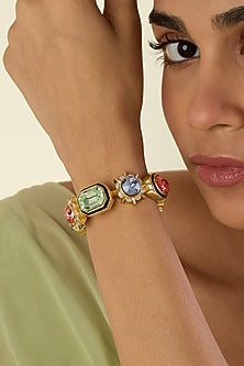 Gold Plated Multi-Colored Crystal Statement Bracelet