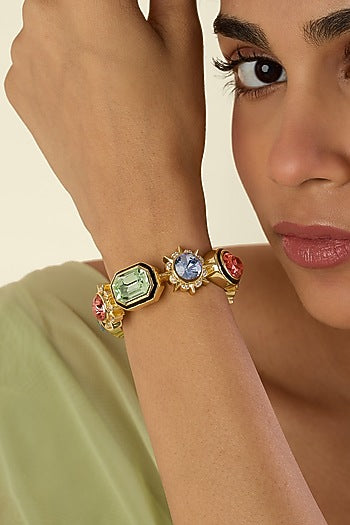 Gold Plated Multi-Colored Crystal Statement Bracelet