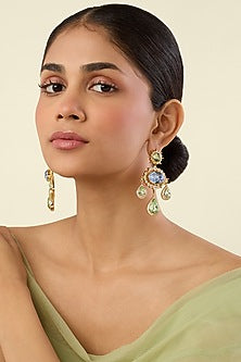 Gold Plated Green Crystal Dangler Earrings