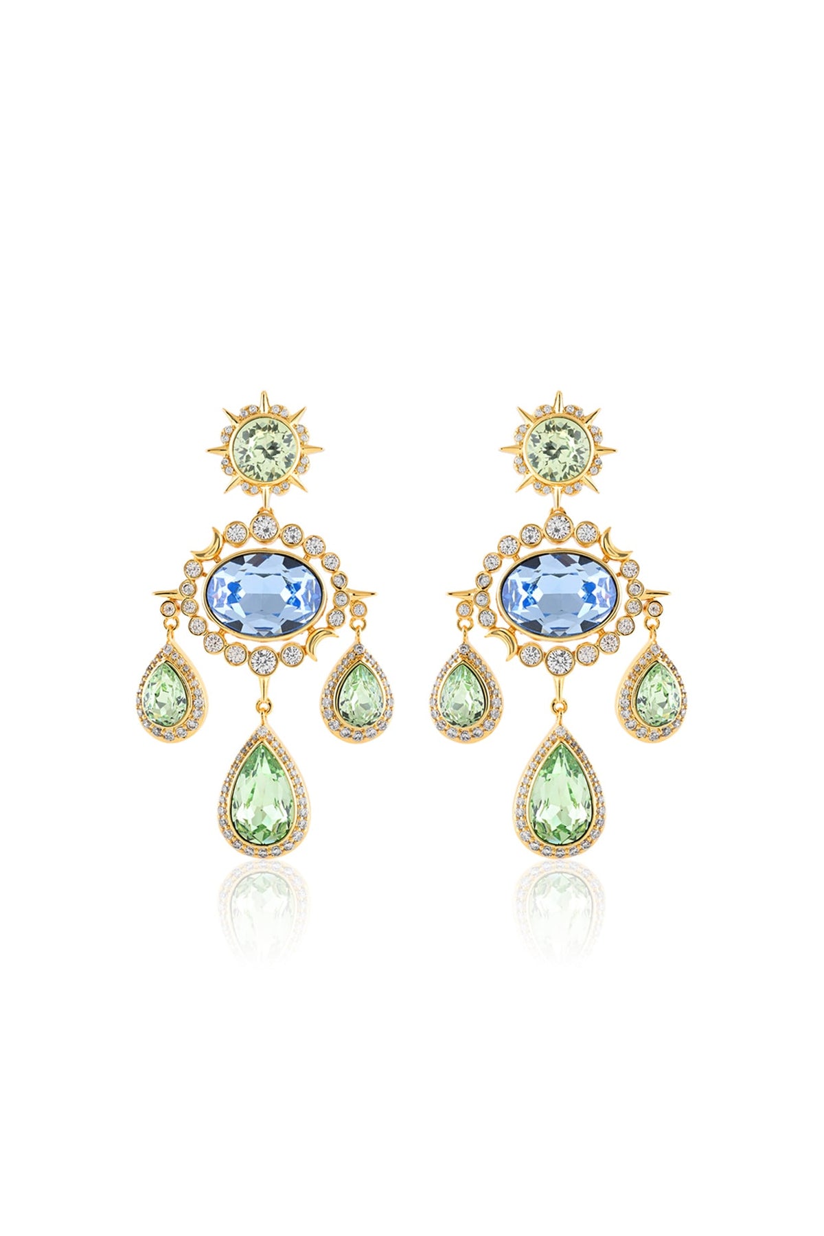 Gold Plated Green Crystal Dangler Earrings
