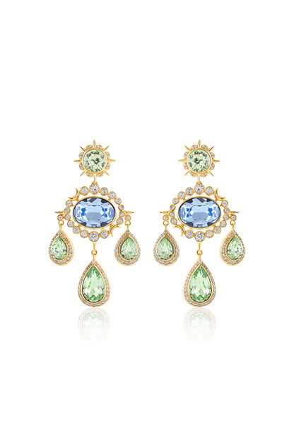 Gold Plated Green Crystal Dangler Earrings
