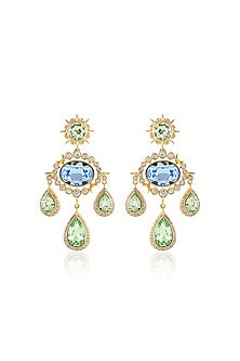 Gold Plated Green Crystal Dangler Earrings