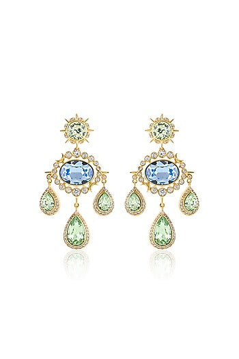 Gold Plated Green Crystal Dangler Earrings