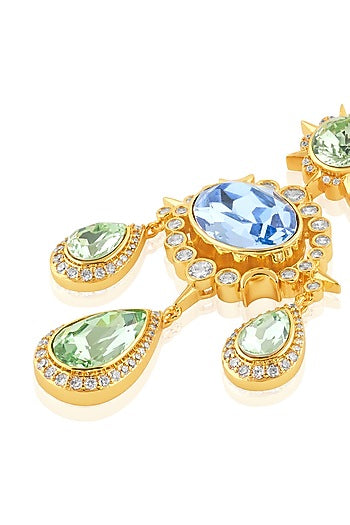 Gold Plated Green Crystal Dangler Earrings