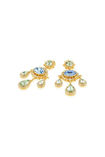Gold Plated Green Crystal Dangler Earrings