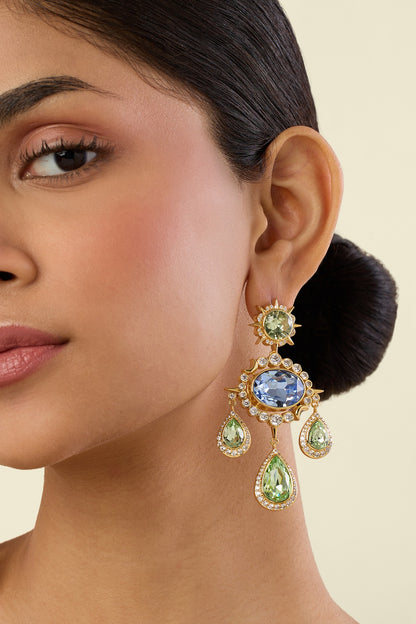 Gold Plated Green Crystal Dangler Earrings