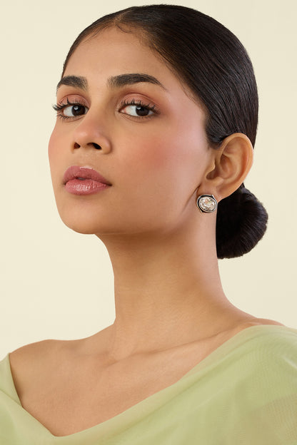 Gold Plated White Crystal Stud Earrings