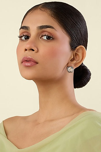 Gold Plated White Crystal Stud Earrings