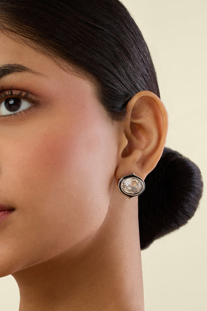 Gold Plated White Crystal Stud Earrings