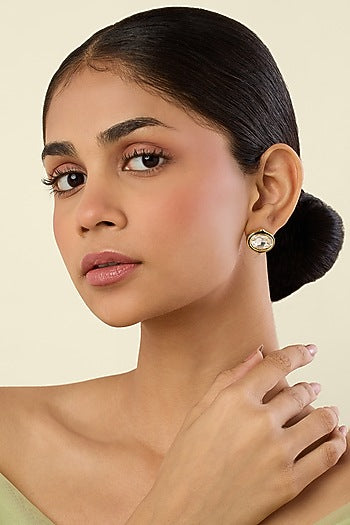 Gold Plated White Crystal Stud Earrings