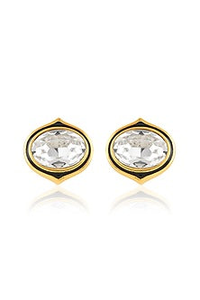 Gold Plated White Crystal Stud Earrings