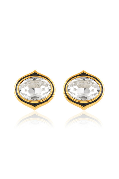 Gold Plated White Crystal Stud Earrings