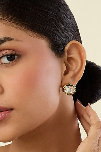 Gold Plated White Crystal Stud Earrings