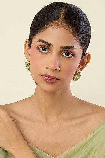 Gold Plated Green Crystal Stud Earrings